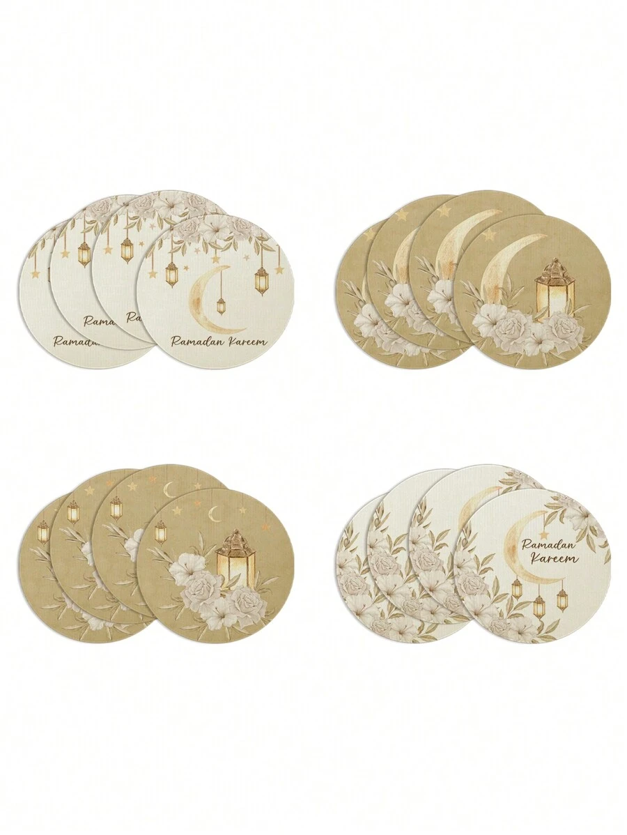 1pc/4pcs Ramadan Spring Decor Moon & Star Round Placemats, Ramadan Lantern & Flower Linen Placemats, Dirt-Resistant, Suitable For Home Dining Room And Restaurants, Tabletop Decor, Home Supplies - Multicolor - View 1