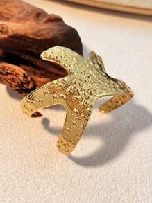 1pc 18K Gold Plated Stainless Steel Starfish Design Exaggerated Open Bangle Bracelet, Fashionable High-End Jewelry Accessory, Valentine's Day Gift,Mom,Mother,Mother's Day,Gift