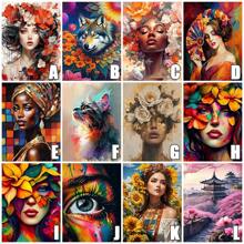 Woman Paint Kit For Adults Eye Portrait Flower Painting By Number Canvas Kits Cat Wolf Animal New Arrivals House Pictures By Numbers Picture Artcraft On Canvas Unique Gift - Multicolor - View 3
