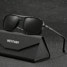 WEYFANY 男女通用方形双梁金属框偏光太阳镜，户外骑行运动驾驶钓鱼旅行太阳镜，高级精品礼盒包装，节日礼物 - 彩色 - 查看 11