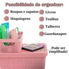 Kit Of 2 Organizer Boxes With Lid 5 Liters  Utilities Durable Plastic Stackable Exclusive Texture Multipurpose - Beige - View 4