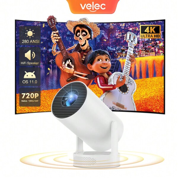 VELEC HY300 Pro HIFI Proiettore con altoparlante Android 11 Dual Wifi6 280ANSI Allwinner H713 BT5.0 1280*720P 4K aggiornamento Proiettore audio per film