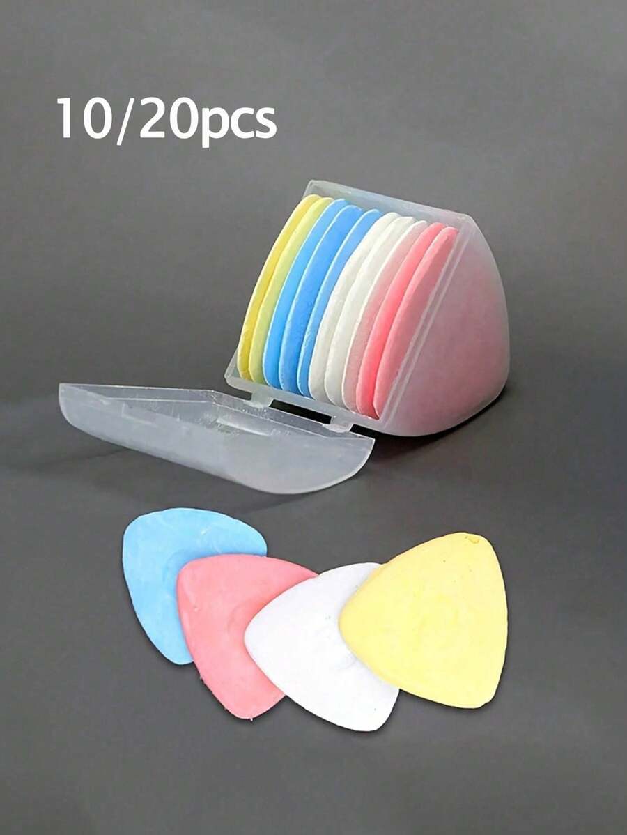 10/20pcs Colorful Triangular Erasable Chalk Set, Specialized Clothing Cutting Tool, Cutting Drawing Powder Accessories Marking - Perfect For Sewing, Embroidery, Makeup, Marking And Colorful Creation - Comes With Durable Plastic Storage Box For Easy Organization - Multicolor - View 1