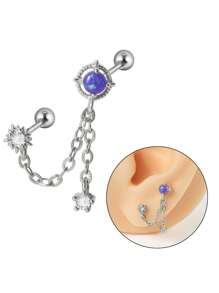 1 件不锈钢马眼形 Cz 耳软骨穿孔锆石吊坠链耳环耳甲耳屏耳轮耳垂穿孔身体首饰 - 如圖 - 查看 20