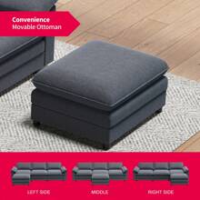 Modern Linen Convertible 3 Seater L-Shaped Cloud Sofa With Storage Ottoman,Deep Seat - Dark Grey - View 7