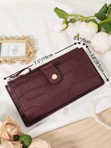 勃艮第包 Charry 红色包酒红色包，鳄鱼压纹折叠长钱包女士时尚现代商务超薄便携多功能大容量信用卡拉链身份证钱现金存储 - 酒紅色 - 查看 10