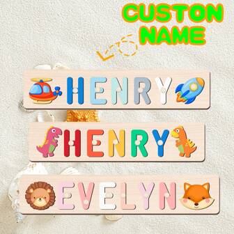 1 PC Customized Name Puzzle, Customize Your Name, Multiple Colors, Can Be Matched With Cute Elements, Wooden Educational Early Learning Toys, Baby Christening Anniversary Gift