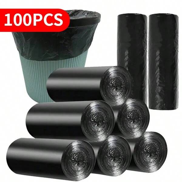 100 Heavy-Duty Disposable Garbage Bags - Leak Proof, Thick Black Kitchen&Bathroom Waste Bags