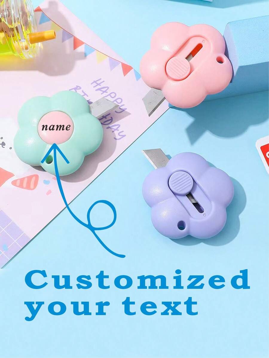 Customized Personalized Minimalist Portable Utility Knife With Flower Design, Mini Student Mail Opener Cutter, Office Supply Box Opener - Multicolor - View 1