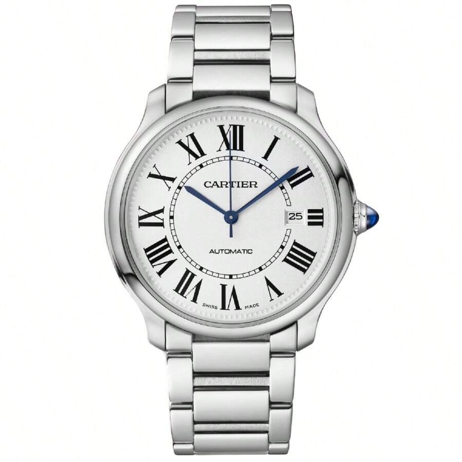 Cartier Men's Ronde 18mm Bracelet Silver Dial Quartz Movement Deployment Clasp 40mm Round Watch - Clear - View 1