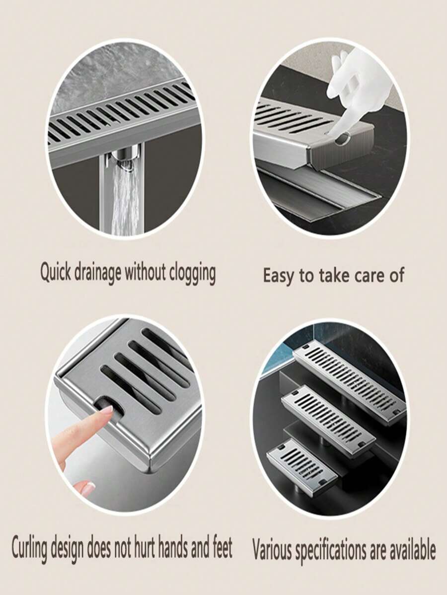 304 Stainless Steel Wire Drawing Long Floor Drain Bathroom Balcony ...