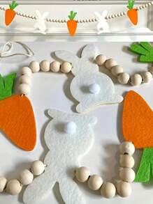1pc Easter Bunny & Carrot Wreath, Wooden Beads Rabbit Hanging Banners Ornaments - Charming Wooden Bead Rabbit Hanging Decor For Front Door, Perfect Spring Home Accent - Multicolor - View 3