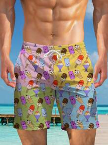 Men's Beach Shorts - 3D Digital Print, Casual Drawstring Shorts