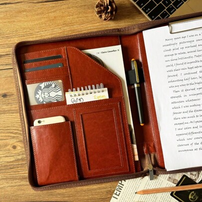 Custom A4 Portfolio, Portable Zipper Bag Folder Business Folio, Vegan Leather Padfolio, Conference Folder, Men Portfolio For Gift, School Supplies, Gifts For, Multi-Functional, Waterproof, Ornamental, Reusable, Colorful, Vintage, Cute, Modern, Custom, Personalized, Unique, Customized, Ideal Gifts For Him, Ideal Gifts For Her, Family, Friends, Students