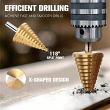 Kit 6 Titanium HSS Conical Step Drill Bits With Case - Gold - View 2
