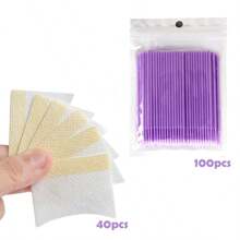 140pcs Eyelash Extension Removal Pads, Eyelash Cleansing Brushes And Nano Cleaning Swabs Set, Multi-Functional False Eyelash Application Tools