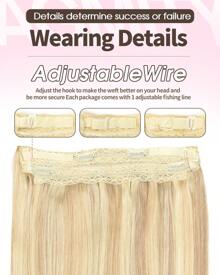 Invisible Wire Clip In Hair Extensions Human Hair Fish Wire Line 4 Clips One Piece Real Natural Hairpieces 12"-20" Add Volume Clip On Hair - S18/613 - View 3
