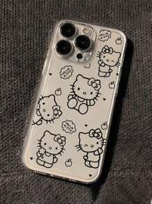 Sanrio Minimalist Line Drawing Hello Kitty Space Dot Anti-Drop Phone Protective Case Compatible With Apple 16 Pro Max/11/12/13/14 Plus/15 Pro/XR/XS Waterproof Shockproof Scratch Resistant