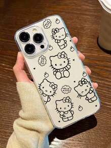 Sanrio Minimalist Line Drawing Hello Kitty Space Dot Anti-Drop Phone Protective Case Compatible With Apple 16 Pro Max/11/12/13/14 Plus/15 Pro/XR/XS Waterproof Shockproof Scratch Resistant