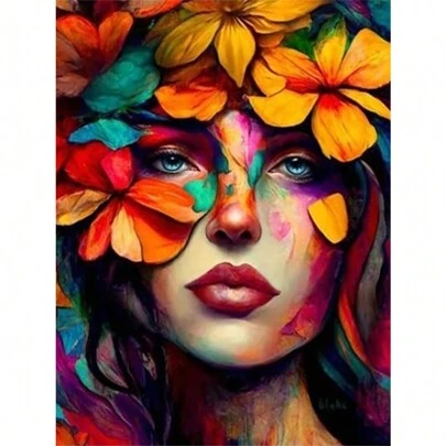 成人女性数码绘画套装，包含眼睛肖像、花卉、猫、狼和其他动物图案，新品上市，房屋主题数码油画，独特礼物