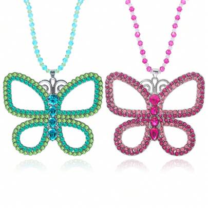 13 Going On 30 大蝴蝶颈链珠链水晶蝴蝶吊坠项链女士优雅服饰珠宝