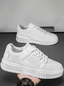 Tenis Casual para hombre Blanco Zapatos Blancos de hombre Zapatillas Para Zapatos de Tenis Para Mujer, Cómodos Zapatos de Plataforma Casuales para hombre, Zapatillas de Deporte de PU Dama Ligero Cómodo Para Viaje, Escuela, Deportivo,Zapatos deportivos para hombres, zapatos negros de punto, malla transpirable, suela suave, livianos, adecuados para ejercicio al aire y correr casual - Blanco - Ver 9
