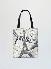 1 Stück Damen Schultertasche mit Paris Eiffel Turm Motiv, große Kapazität Polyester Shopper, lässige Umhängetasche für den täglichen Gebrauch, Supermarkt Einkaufen, tolles Geschenk, künstlerischer Stil Schultasche & Büchertasche für Frauen oder Studenten, perfekt für Bücher, Einkaufen, Rückkehr zur Schule und mehr