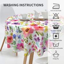 1 块涤纶圆桌布，花朵图案圆桌布，春季主题桌面装饰，非常适合户外派对、野餐、晚餐、餐厅装饰和家居装饰礼物 - 彩色 - 查看 5