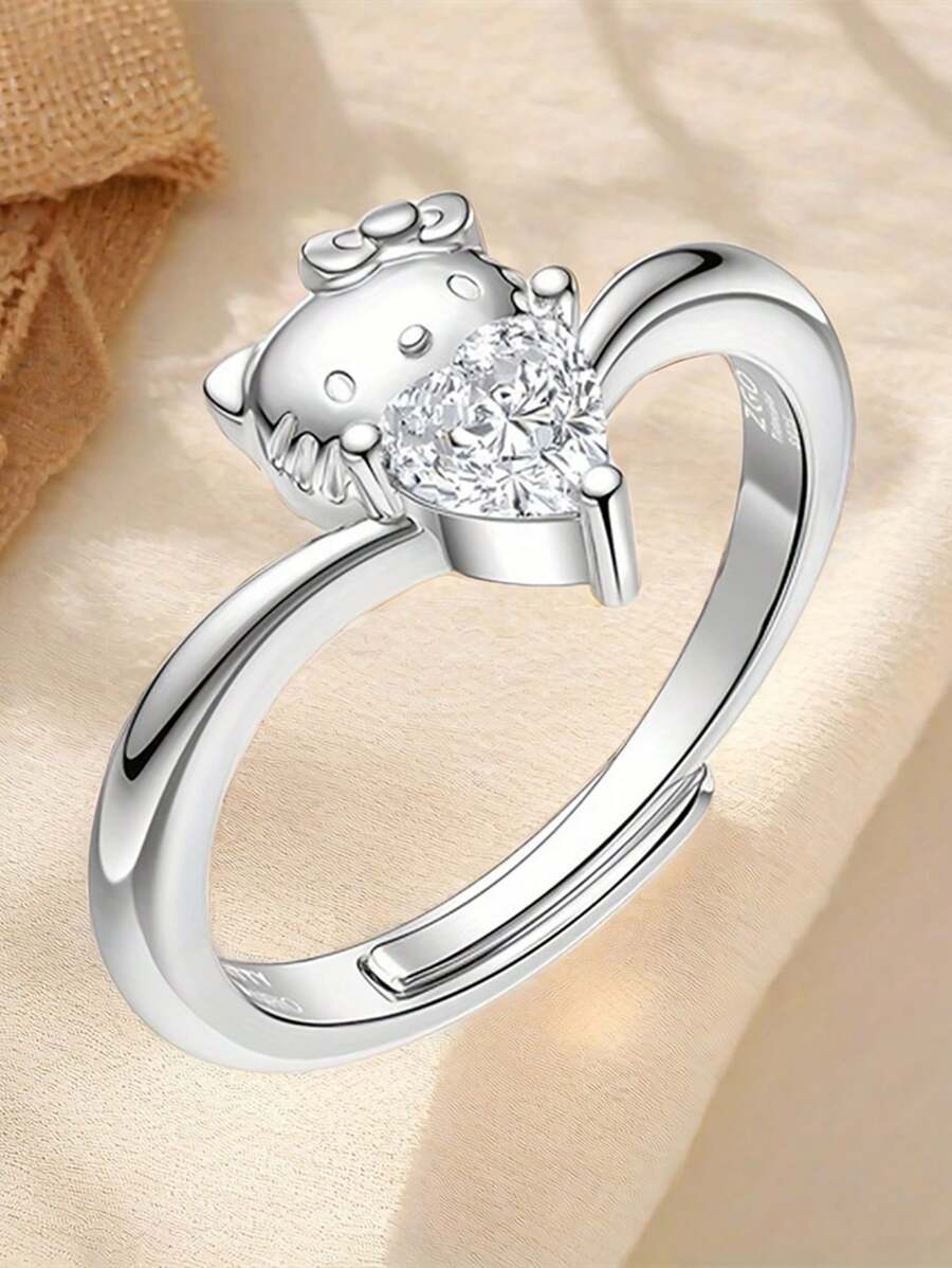 1 件 Sanrio Hello Kitty 心形蝴蝶戒指，优雅时尚，适合日常佩戴或送礼 - 彩色 - 查看 1