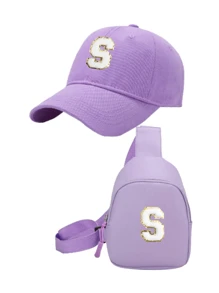 2 件套儿童 26 字母印花棒球帽和背包套装，适合男孩和女孩的日常时尚搭配，很棒的返校礼物
