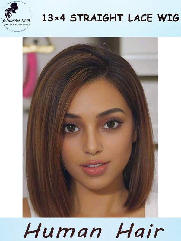 16 Inch Discount Wigs For Women Straight Bob Hair With 200% Density, Women Use Brown 13X4 Lace Wig, Human Hair Pre Cut And Pre Pulled, Natural Hairline, Transparent Lace Wig, Human Hair, Baby Hair Around, Daily Use, Suitable For Various Races