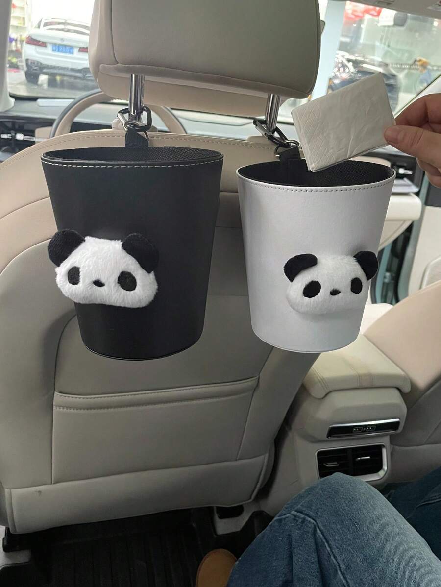 可爱熊猫汽车垃圾桶，两用汽车通风口垃圾桶和座椅靠背悬挂垃圾桶收纳整理器 - 彩色 - 查看 1