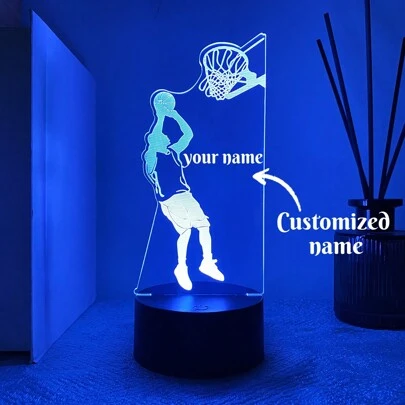 1pc Personalized Text/Name 3D Night Light, Basketball Shape, 7-Color Changing, Decorative Room Atmosphere Light, Birthday/Holiday Gift For Basketball Fans