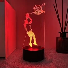 1 pieza Luz nocturna 3D personalizada con texto/nombre, en forma de baloncesto, con 7 colores cambiantes, luz decorativa de ambiente para habitación, regalo de cumpleaños/festividad para fans del baloncesto - Multicolor - Ver 2