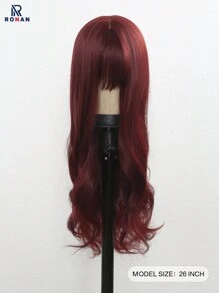 26 Inch Burgundy Long Curly Wigs With Bangs Big Wavy Wigs For Women Synthetic Wigs For Girls Daily Party Use Burgundy Heat Resistant Long Curly Wave Wig