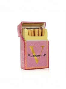 Customized Name Shiny Pink Crystal Cigarette Case, Waterproof, Holds 20 Cigarettes, Gold Lettering, Fits In Pocket Or Handbag, Perfect Gift For Him/Her - Multicolor - View 7