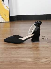 New Fashion Women Black High Heels, Thick Heel, Pointed Toe Sandals, Mid-Heel Pumps, Summer Shoes, Mary Janes