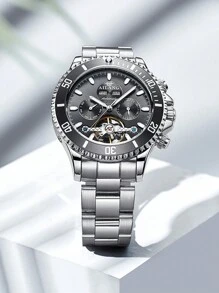 MUKUO 1pc Green & Black Monster Series Perpetual Calendar Automatic Mechanical Men's Waterproof Luminous Wristwatch