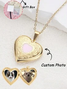 Customized Photo Necklace, Heart-Shaped Pendant Box, Suitable For Customizing Family, Couple, Pet Photos, Ideal For Anniversary, Birthday, Christmas Gift,Gold,Silver,Stylish,Colorful,Vintage,Simple,Unisex,Casual,Cuties,Custom,Personalized,Unique,Ideal Gifts For Him,Ideal Gifts For Her,Her,Boyfriend,Girlfriend,Dad,Mom,Family,Friends,For Anniversaries,For Birthdays,For Graduation,For Prom,For Party