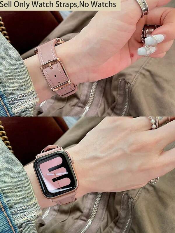 1pc Apple Watch Band,A Deep Pink Leather Strap, Compatible With Apple Watch Series 9/8/7/6/5/3/4/2/1Se Ultra, Which Is Suitable For Any Age And Brings Out The Best In Your Appearance. The Premium Pebble Leather Strap Is Designed For Women'S Waist, And Comes With A Square Buckle In Rose Gold That Is Delicate And Elegant. Sizes: 38mm, 40mm, 41mm, 42mm, 44mm,45mm, Apple Watch Strap