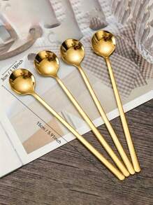 4 piezas Cucharas largas de acero inoxidable para café, té, mezclar helados, batidos, bebidas frías y accesorios de bar, cucharas de postre de acero inoxidable con recubrimiento al vacío, regalos de Navidad para la cocina