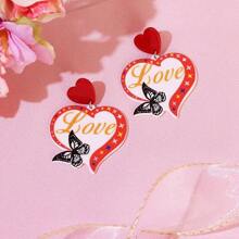 1pc Fashionable & Elegant Heart Love Butterfly Earrings, Best Gift For Girl And Girls On Valentine's Day