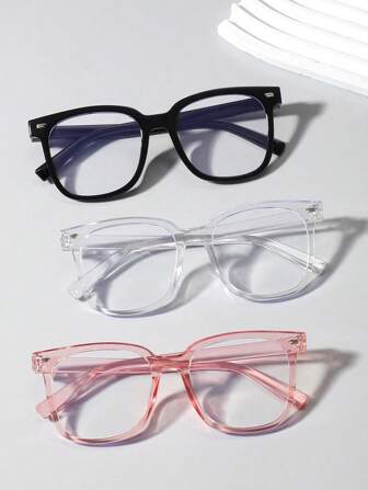 3 Pcs Kids 6-12Y Square Fashion Non-Prescription Glasses For Daily Use