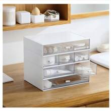 Desk Organizer With 6 Drawers, Makeup Organizer, Plastic Cosmetic Organizer, Bathroom Organization Boxes, Desktop Storage Box(White)