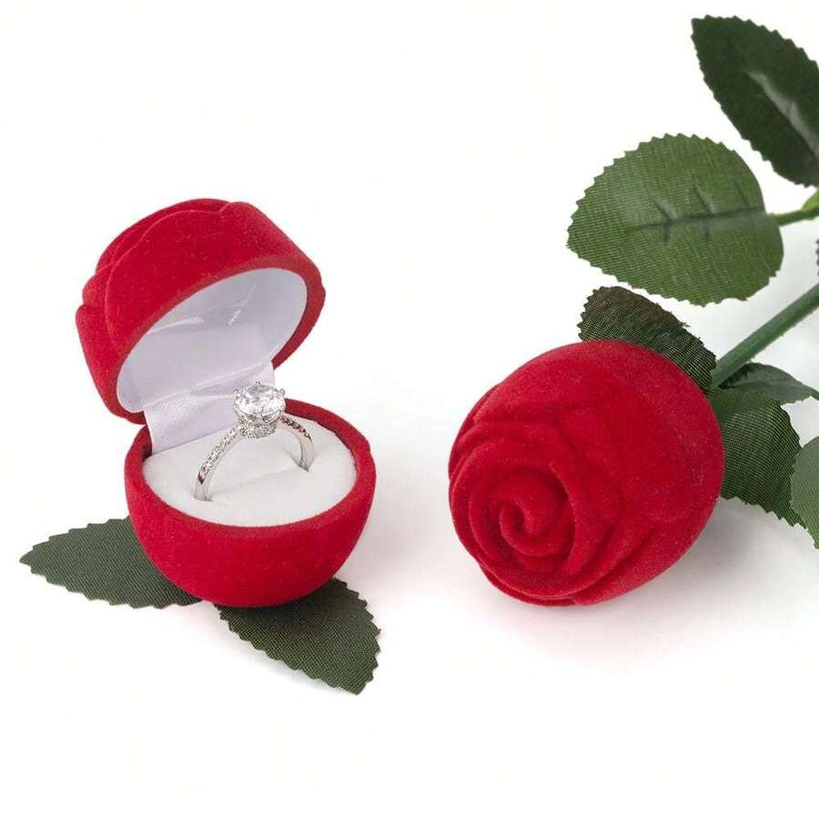 24pcs Rose Shape Elegant Romantic Jewelry Packaging Velvet Ring Box (Size: 4*4*4cm/4*4*25cm), Suitable For Proposal, Wedding Back To School Dormitory Storage