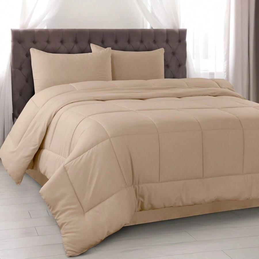 Lux Decor 5-Piece Comforter Set, Soft Microfiber Bedding With Plush Texture, All-Season Comforter, Pillow Shams And Bed Skirt Included, Elegant Hotel Collection Bedding For Bedroom, Guest Room And Home - 米色 - 查看 1