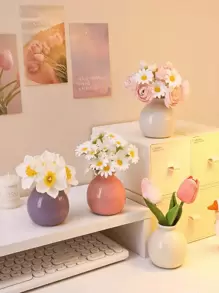 1 Peça, Mini, Vaso de Boca Larga, Vaso Cerâmico, Flores Artificiais para Quarto, Flores Secas Decorativas, Decorações de Mesa, Decorações para Casa, Adereços de Foto