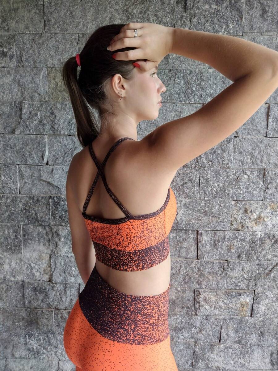 Fitness Strappy Top With Crossover At The Back, Zero Transparency Cropped Top With Removable Pads - Burnt Orange - View 1
