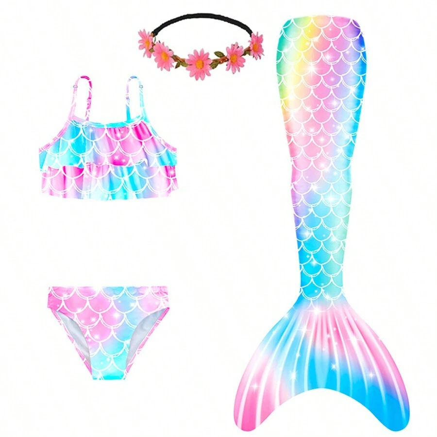 Girls Mermaid Costume Princess Dress Up Mermaid Gift For Girls 3-12 Year Old - 淺粉色 - 查看 1