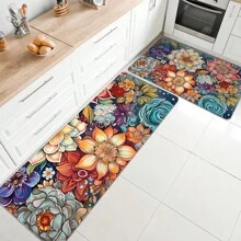 1pc Home Decor, Room Decor, Bathroom Decor, Bathroom Bath Mat, Bathroom Non-Slip Mat, Kitchen Decor, Kitchen Mat, Bathroom Set, Entryway Rug, Door Mat, Soft Plush Surface, Home Decoration, Anti-Fatigue Mat, Colorful Retro Floral Pattern Mat, Bohemian Style, Soft & Comfortable Surface, Relaxes Feet, Relieves Fatigue Floor Carpet Outdoor Rug Door Mat